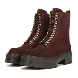 Sam Edelman Womens Lovrin Platform Combat Boots Size 8 Red Burgundy Suede NWOB
